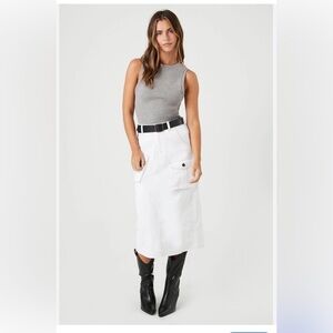 NWT Forever 21 White Denim Belted Skirt Sz S